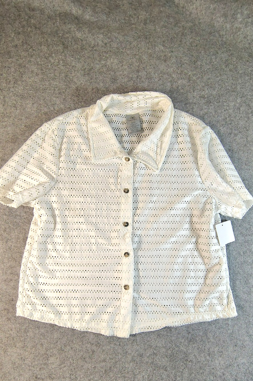 Hurley Short-sleeve button up top knit sheer pattern NWT Size S Beach